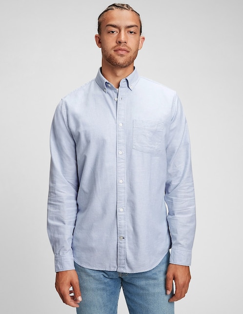 Camisa casual de algodón manga larga para hombre