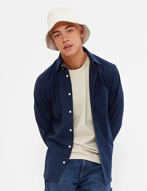 Camisa casual de algodón manga larga para hombre