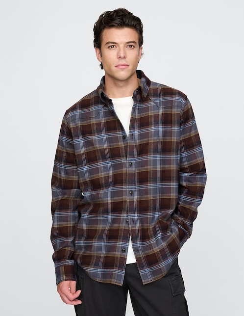 Camisa casual de franela manga larga para hombre