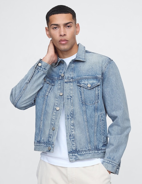 Chamarra denim de mezclilla con bolsillos para hombre