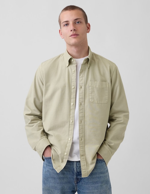 Camisa casual de algodón manga larga para hombre