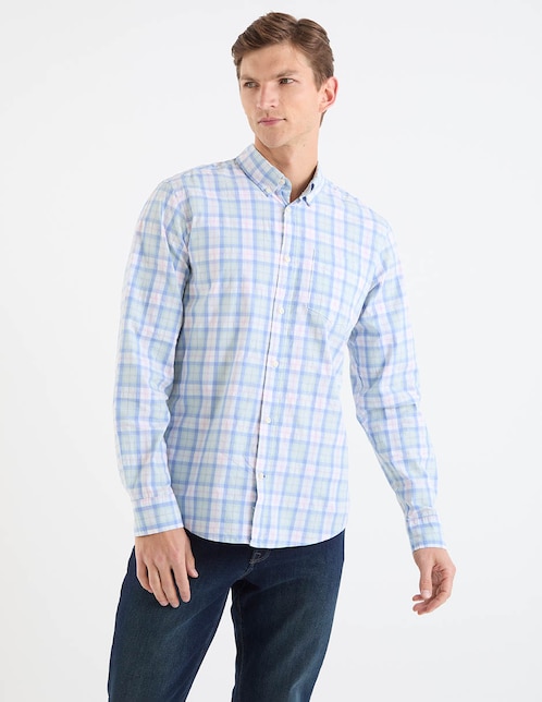 Camisa casual de algodón manga larga para hombre