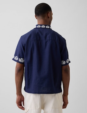 Camisa playa de lino manga corta para hombre