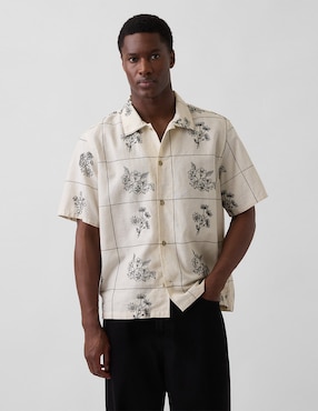 Camisa casual de lino manga corta para hombre
