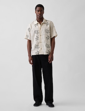 Camisa casual de lino manga corta para hombre