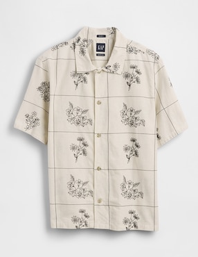 Camisa casual de lino manga corta para hombre