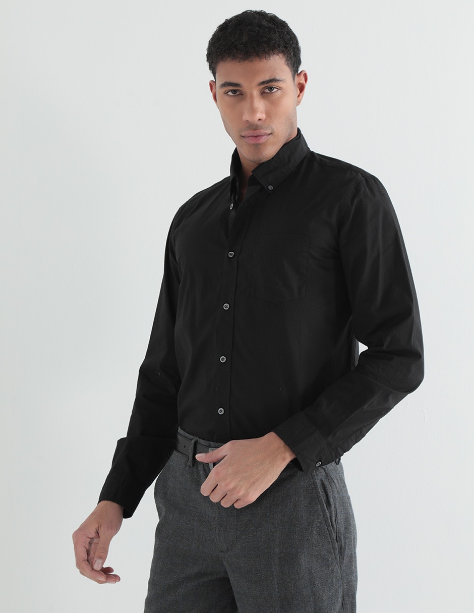 Camisa casual de algodón manga larga para hombre