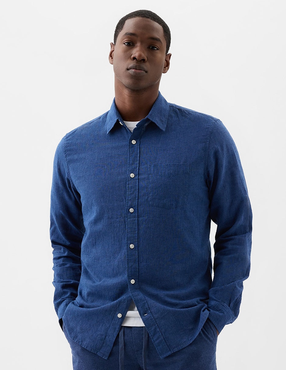 Camisa casual de algodón manga larga para hombre