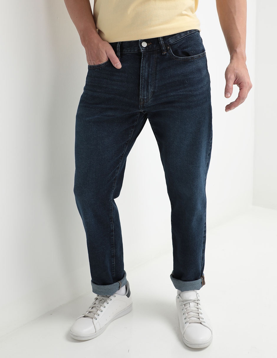 Jeans straight lavado obscuro para hombre