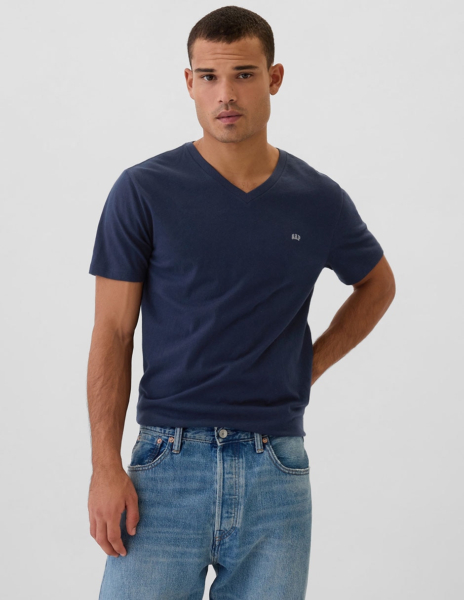 GAP Camiseta De Manga Corta Con Cuello En V Para Hombre, Gris Carbón