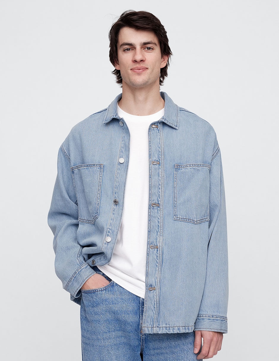 Chamarra denim de mezclilla con bolsillos para hombre