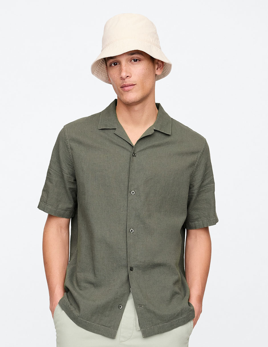 Camisa casual de lino manga corta para hombre Camisa casual de lino manga corta para hombre
