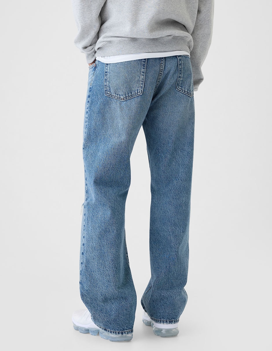 Jeans relaxed baggy lavado claro para hombre 4