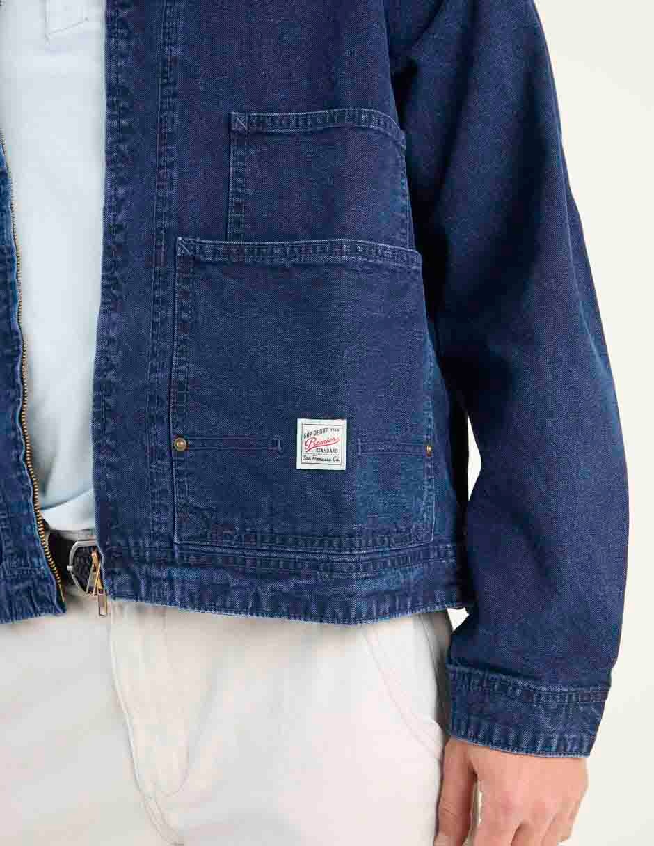 Chamarra denim de mezclilla con bolsillos para hombre