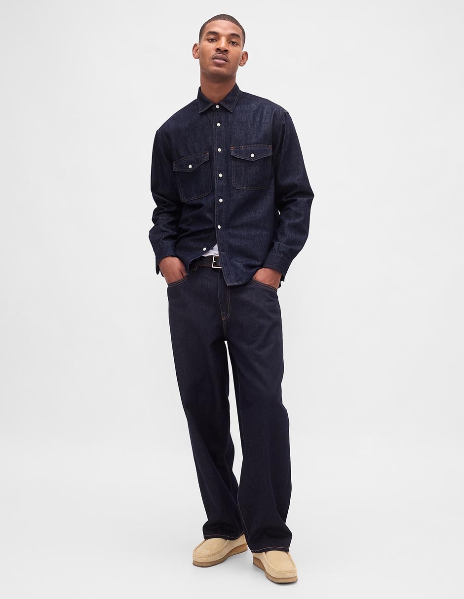 Sobrecamisa casual de mezclilla manga larga para hombre 2