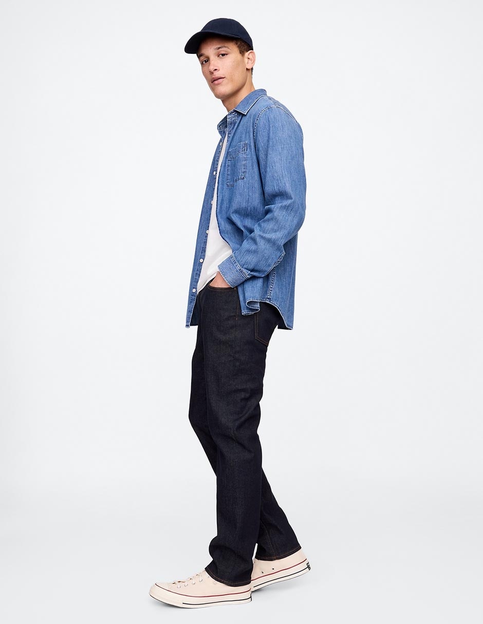 Jeans straight lavado obscuro para hombre 4