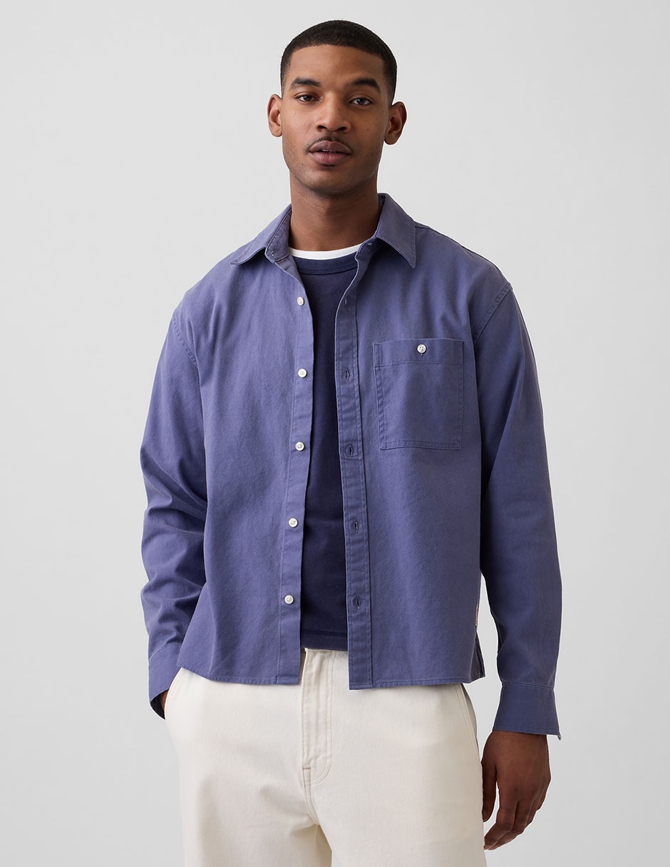 Sobrecamisa casual de algodón manga larga para hombre