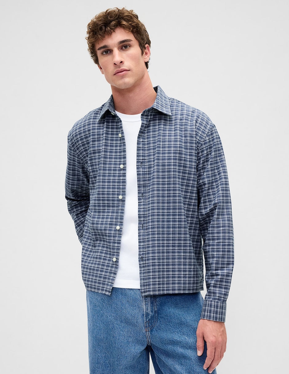 Camisa casual de algodón manga larga para hombre