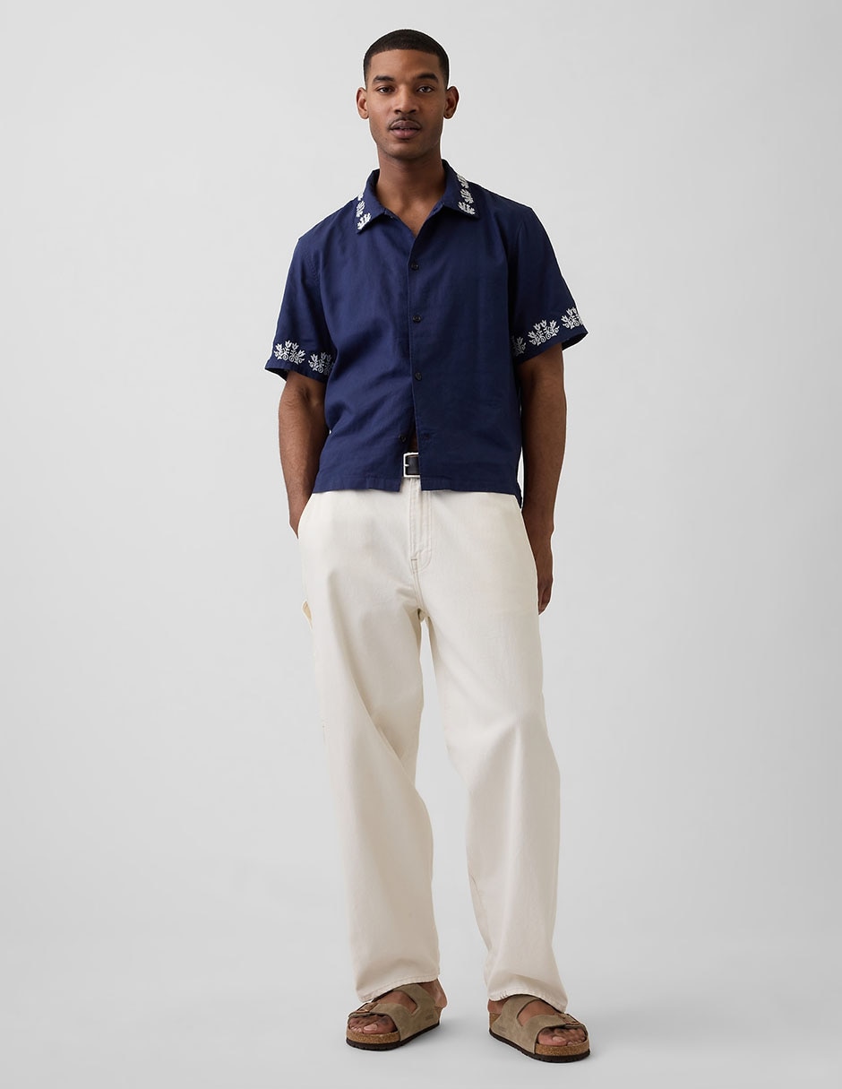 Camisa playa de lino manga corta para hombre 2