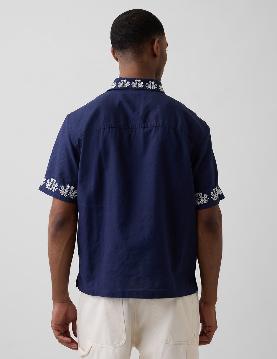 Camisa playa de lino manga corta para hombre 3