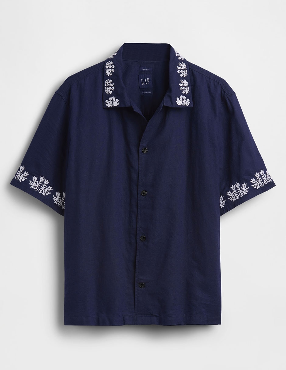 Camisa playa de lino manga corta para hombre 5