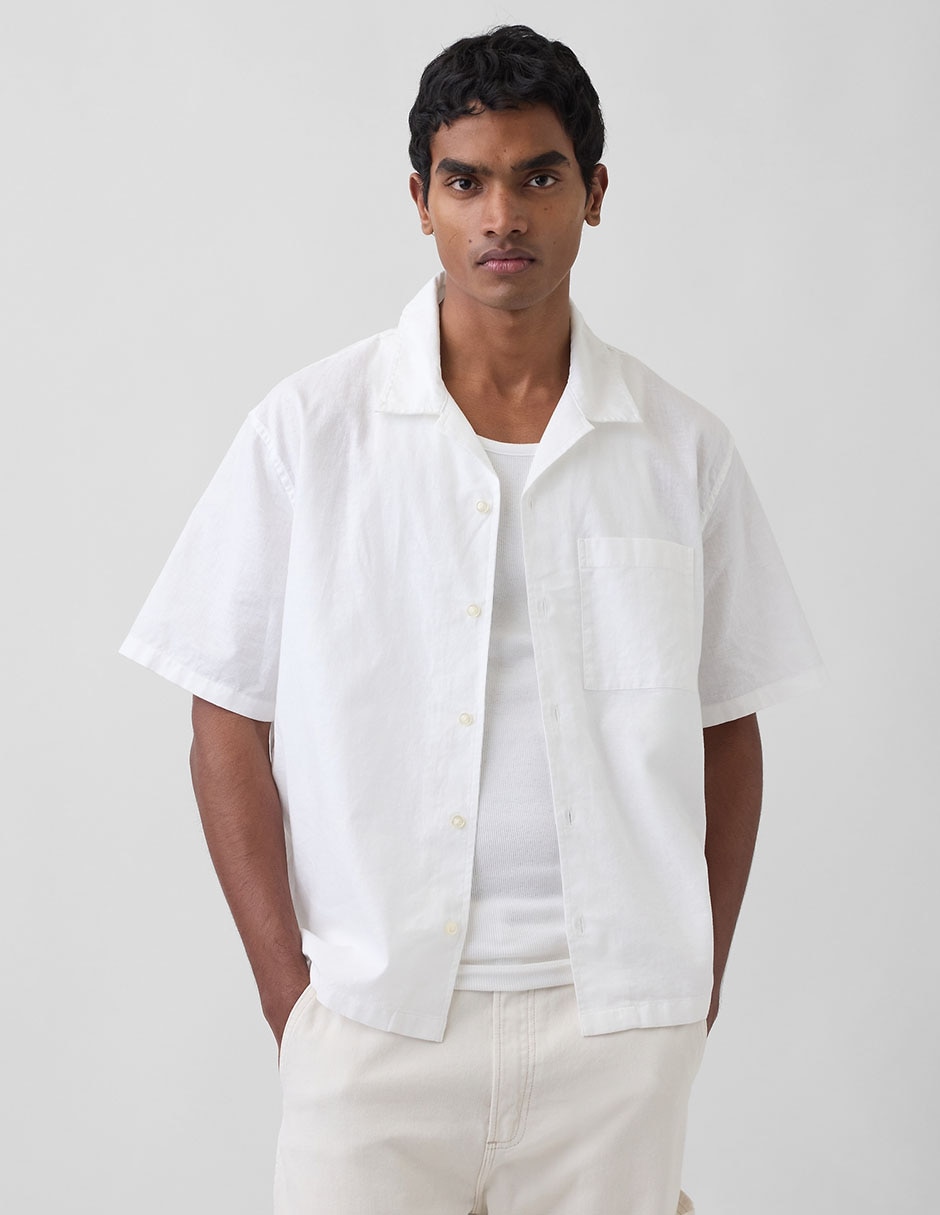 Camisa casual de lino manga corta para hombre Camisa casual de lino manga corta para hombre
