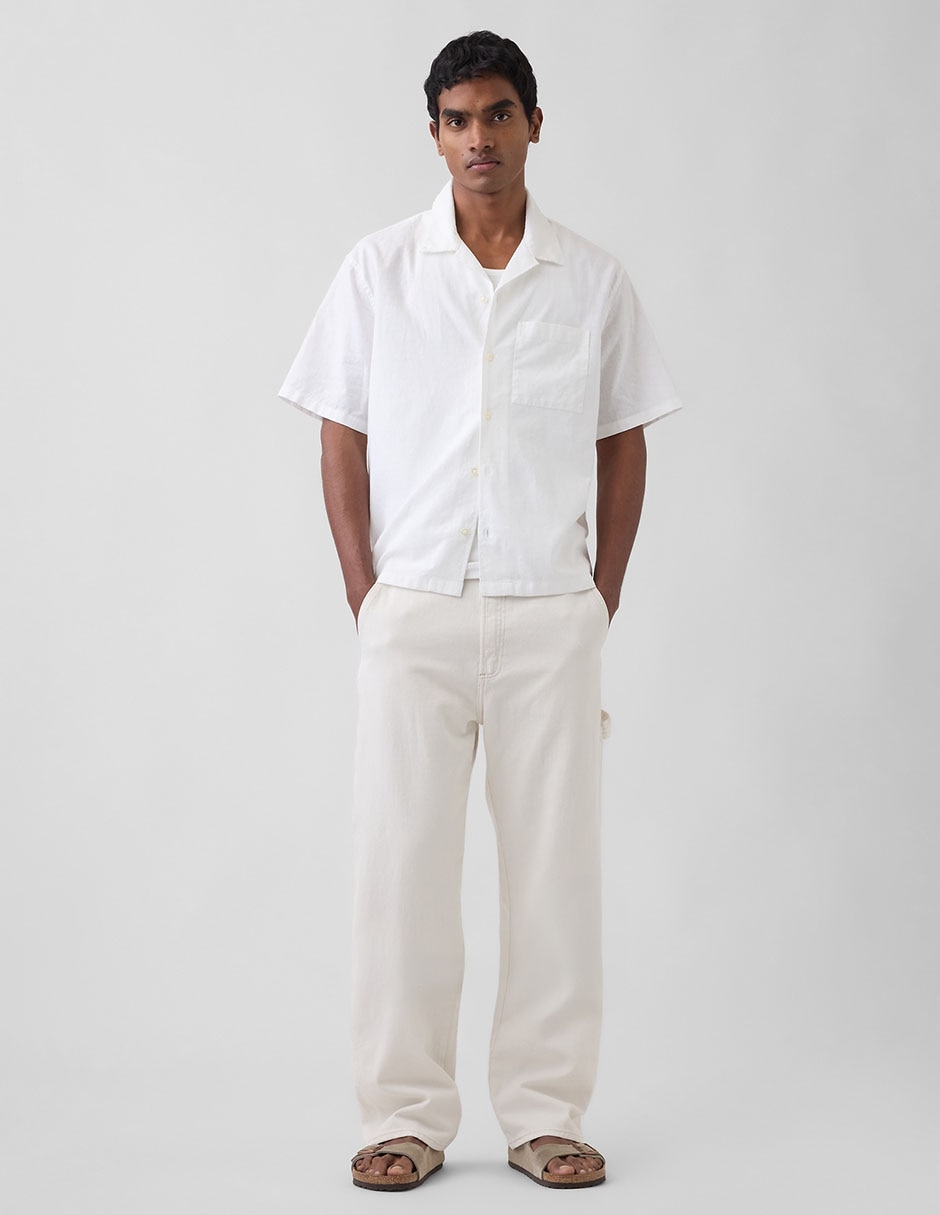 Camisa casual de lino manga corta para hombre 2