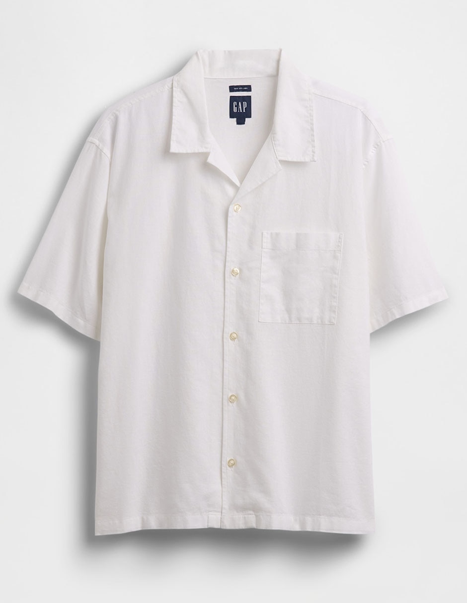 Camisa casual de lino manga corta para hombre 5