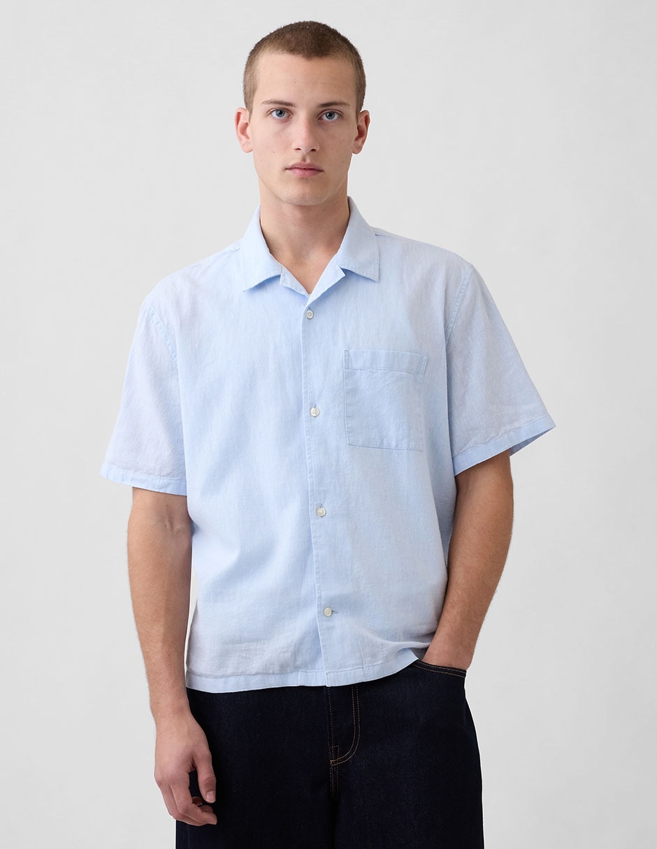 Camisa casual de lino manga corta para hombre
