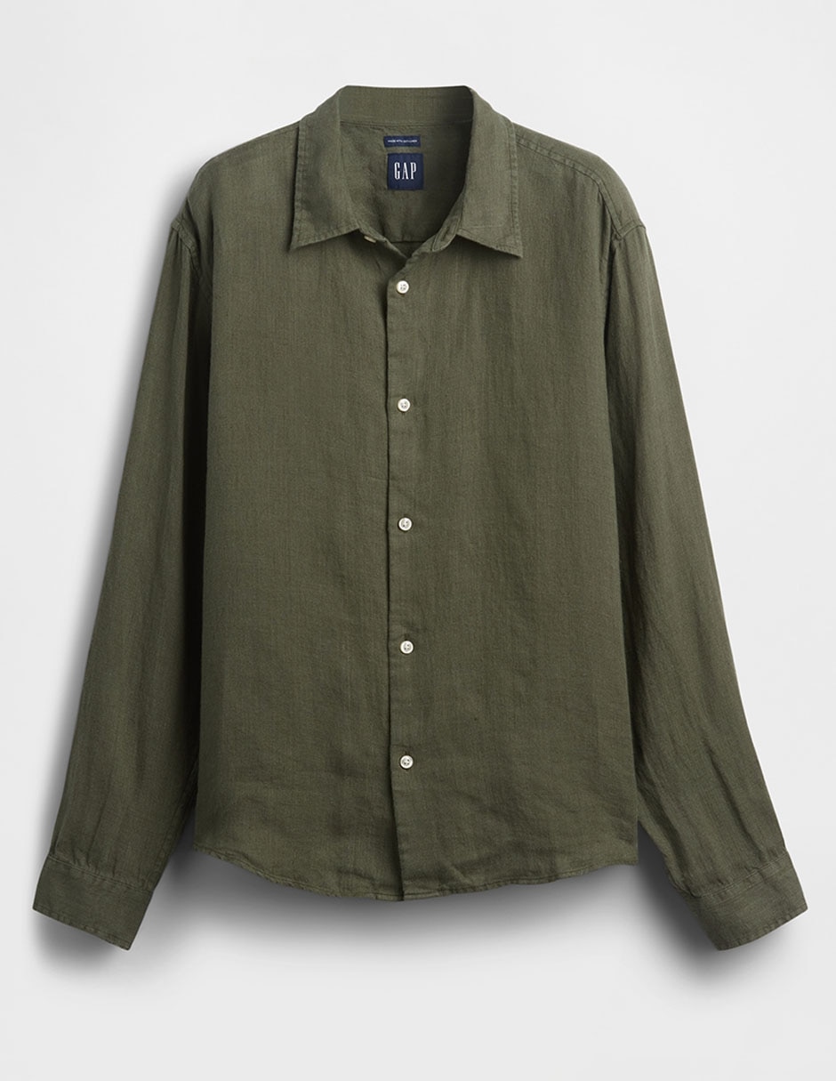 Camisa casual de lino manga larga para hombre