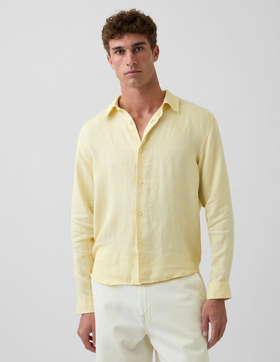 Camisa casual de lino manga larga para hombre