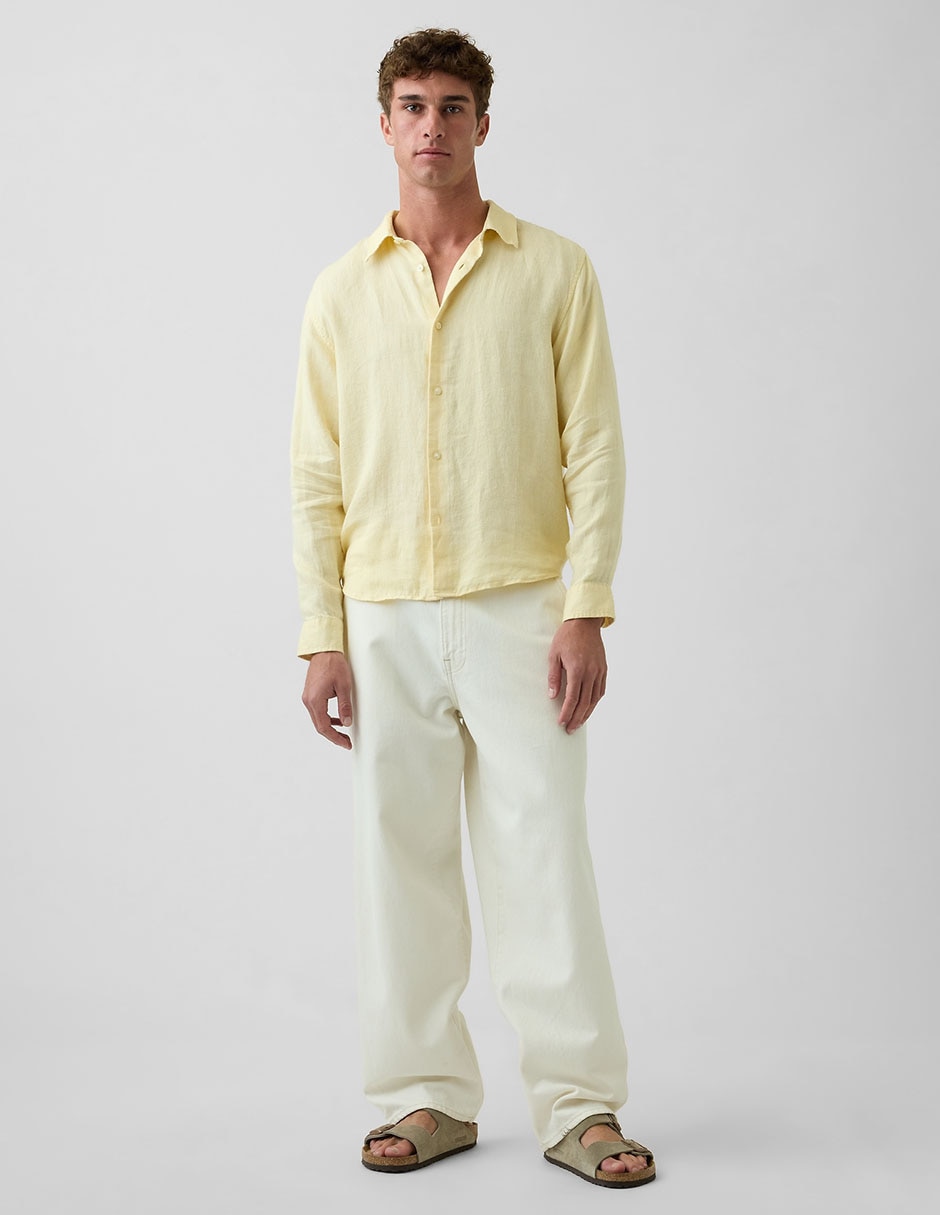 Camisa casual de lino manga larga para hombre