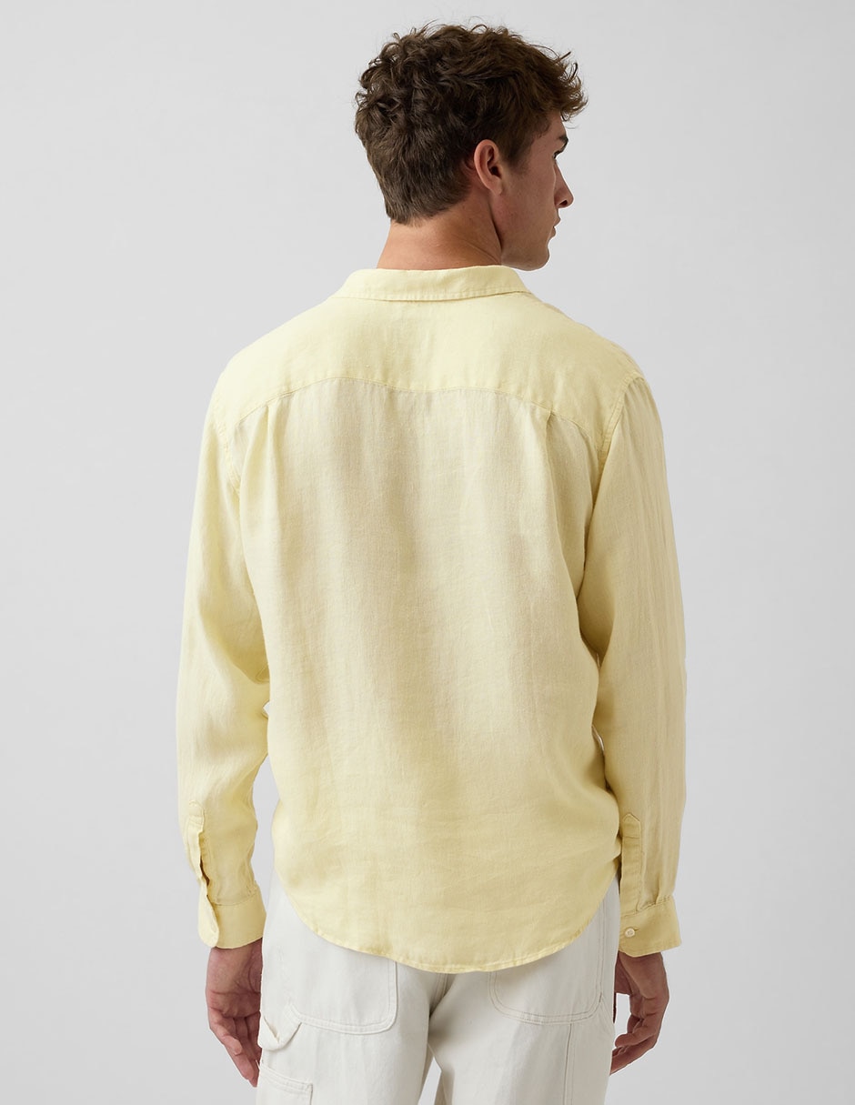 Camisa casual de lino manga larga para hombre