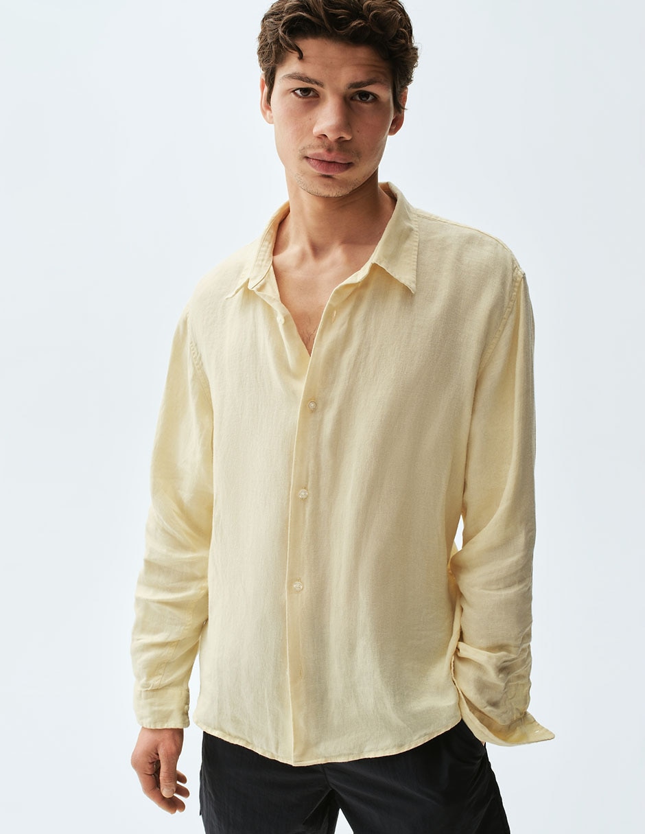 Camisa casual de lino manga larga para hombre