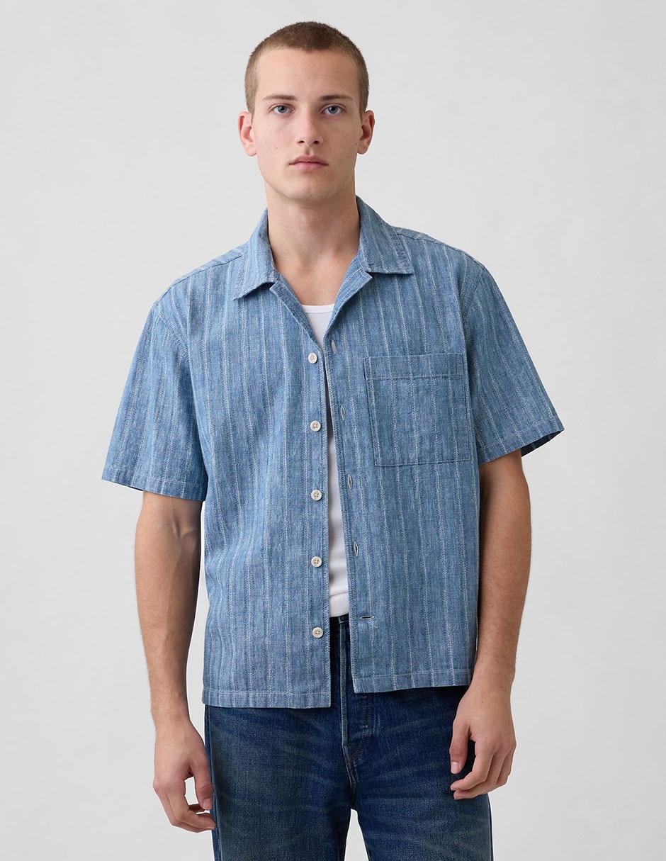 Camisa casual de algodón manga corta para hombre