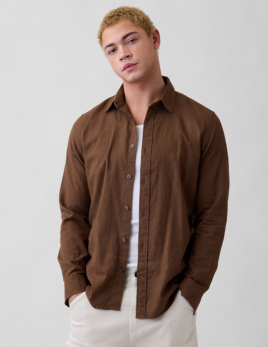 Camisa casual de lino manga larga para hombre Camisa casual de lino manga larga para hombre