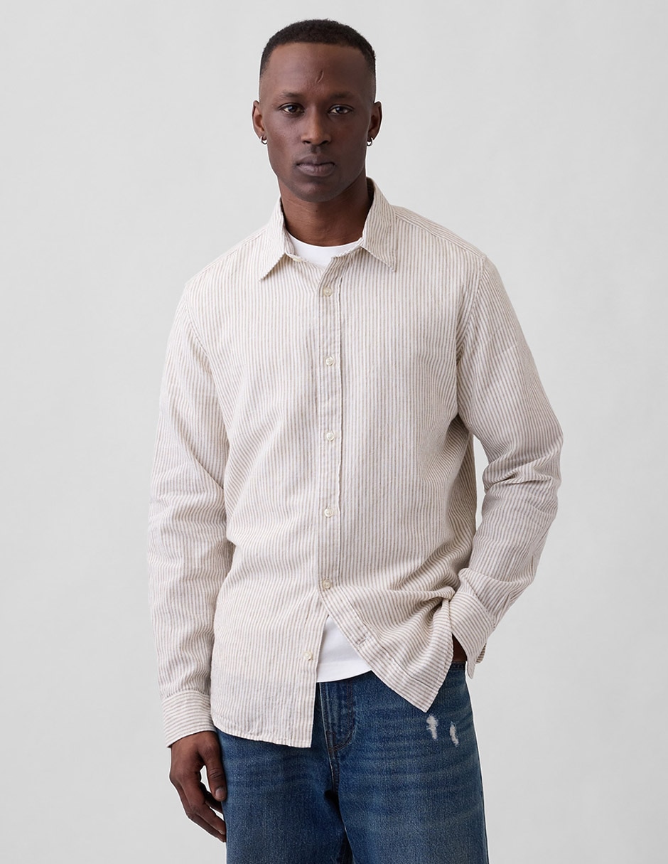 Camisa casual de lino manga larga para hombre Camisa casual de lino manga larga para hombre