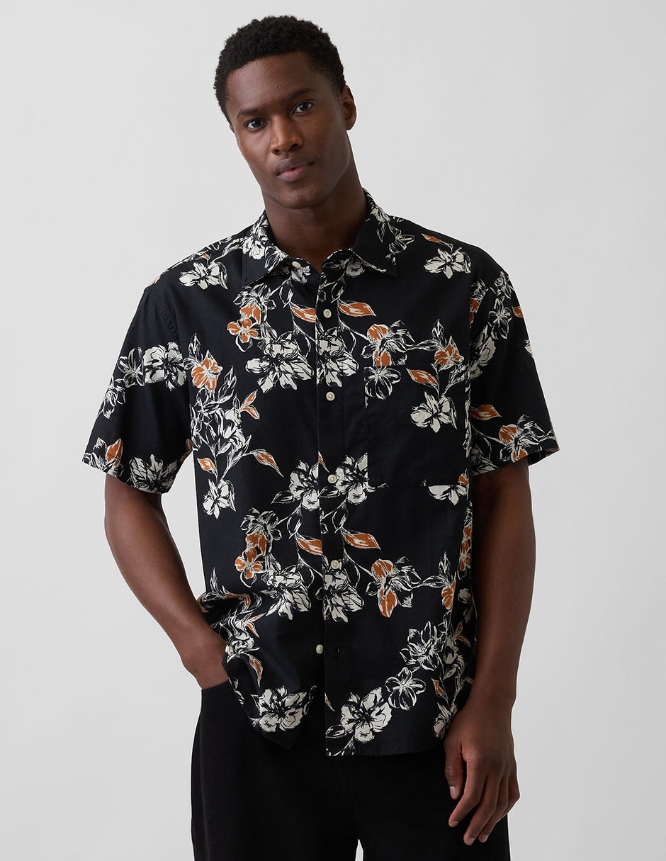 Camisa casual de lino manga corta para hombre