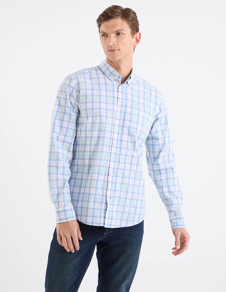 Camisa casual de algodón manga larga para hombre