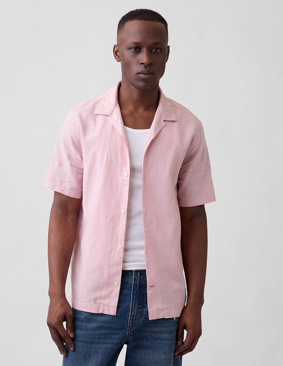 Camisa casual de lino manga corta para hombre