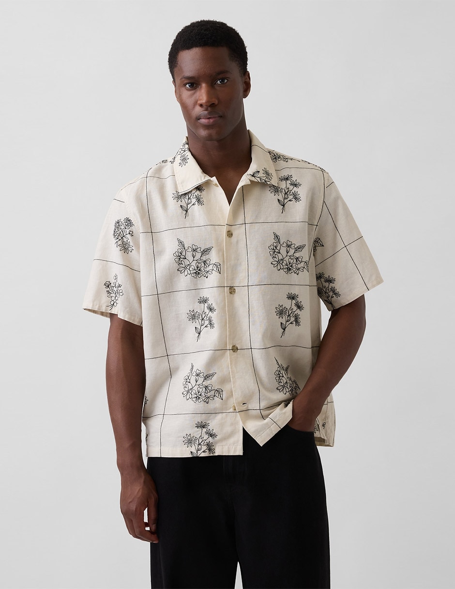 Camisa casual de lino manga corta para hombre