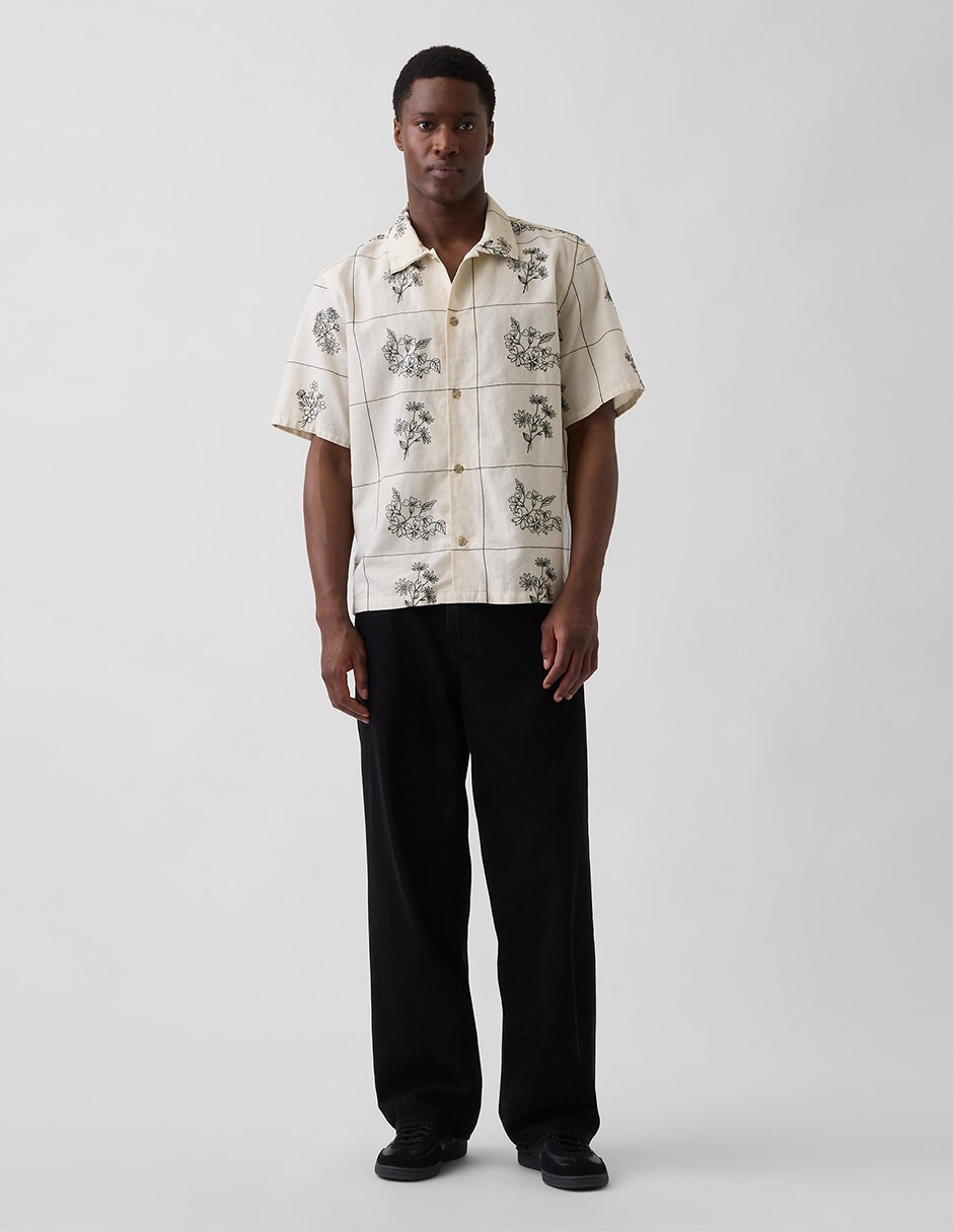 Camisa casual de lino manga corta para hombre 2