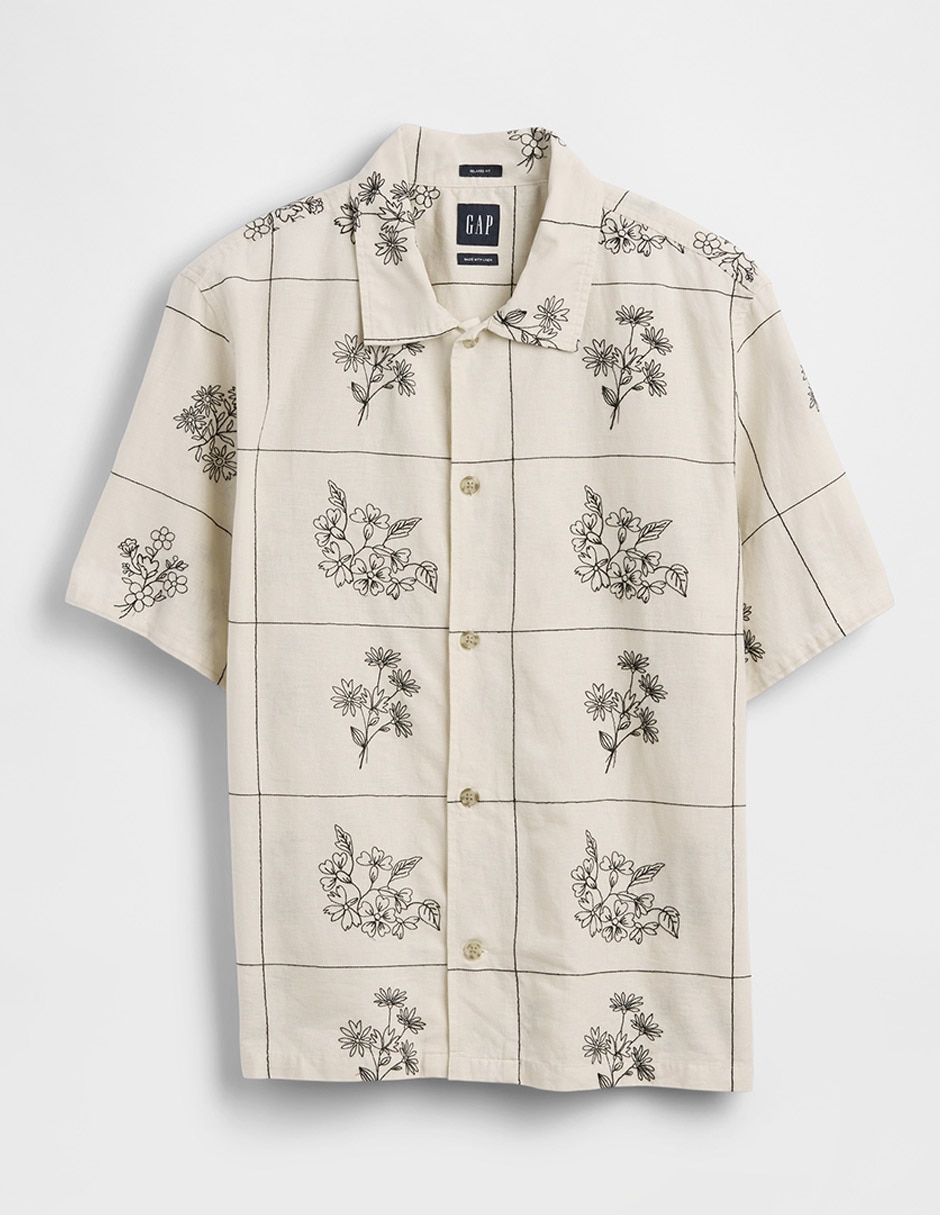 Camisa casual de lino manga corta para hombre 5