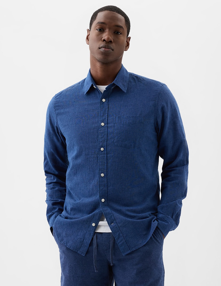 Camisa casual de lino manga larga para hombre Camisa casual de lino manga larga para hombre
